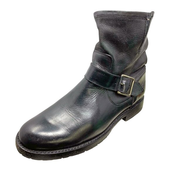 Frye Natalie‎ Black Leather Buckle Short Engineer Boots - Picture 2 of 13